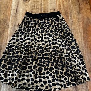 Zara Black and Tan Animal Print A-Line flare pleated skirt XS Extra small EUC